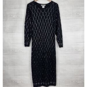 Bloomingdale's Sweater Midi Dress M Black Lambswool Angora Sequin Embellished